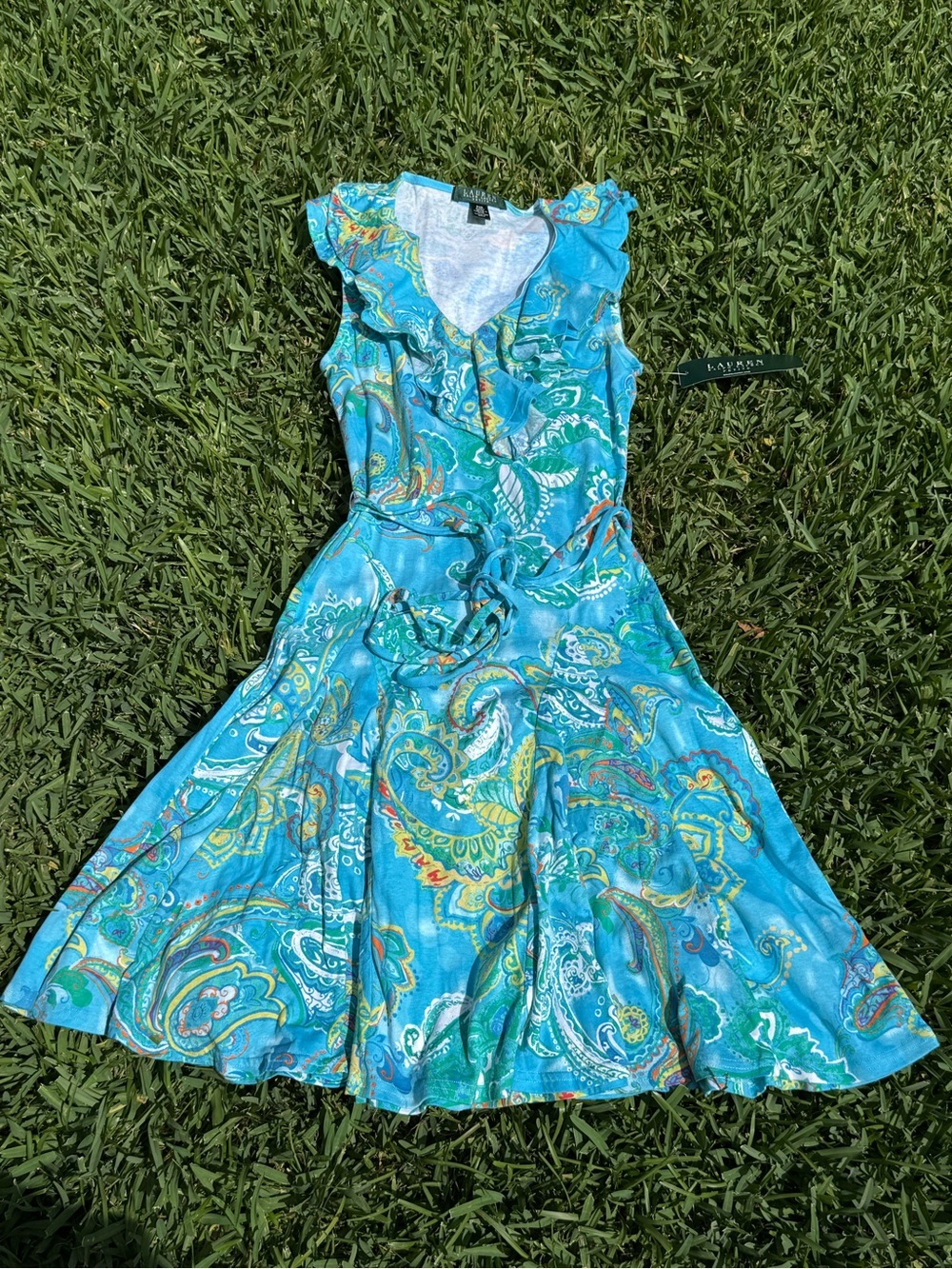 Vintage Sum‘13 Lauren Ralph Lauren Ruffle-Trim Fit-and-Flare Midi Dress
